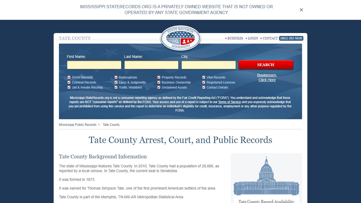 Tate County Arrest, Court, and Public Records