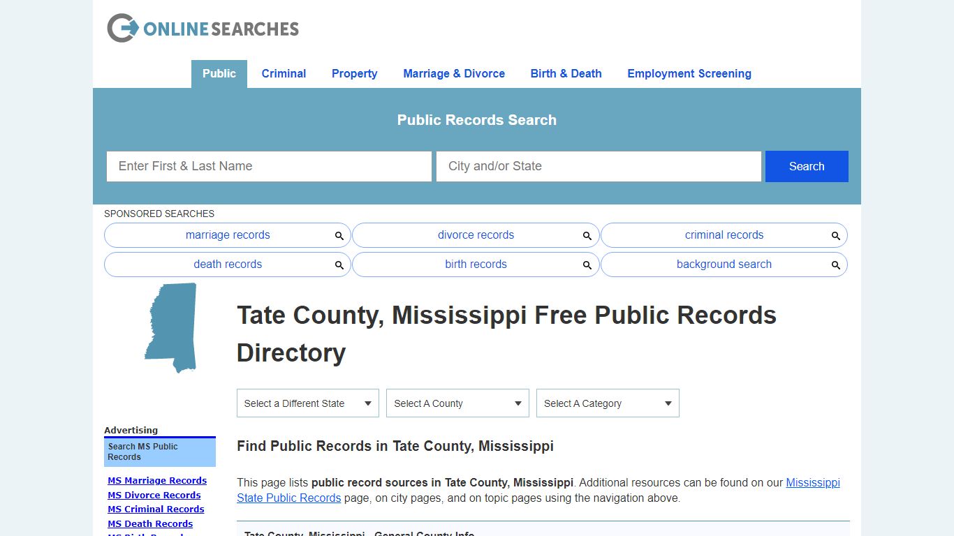 Tate County, Mississippi Public Records Directory